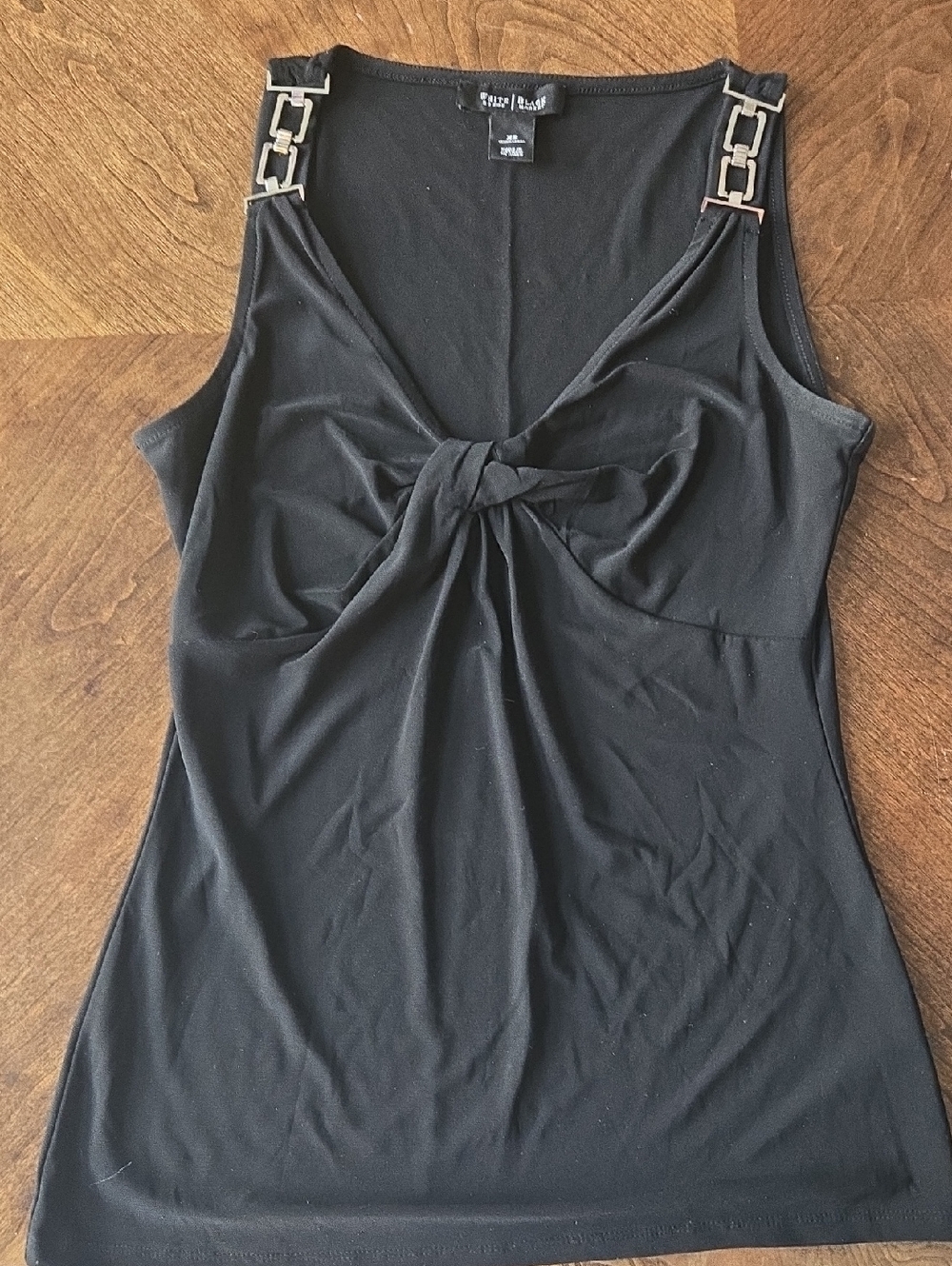White House Black Market Black Tank with Knotted Front and Chain-Link Straps